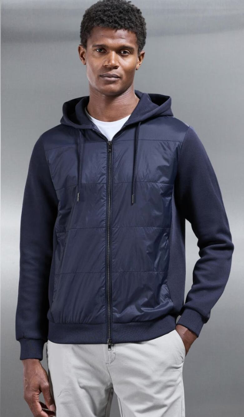 Arne Men's Medium Navy Blue Hybrid Panel Hooded Windbreaker Jacket HR11-22